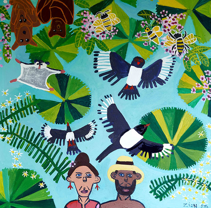 Zion Levy Stewart painting birds and bees